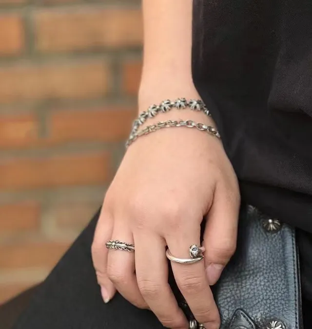 Chrome Hearts Cross Cap Silver Polished Engraved Floral Ring
