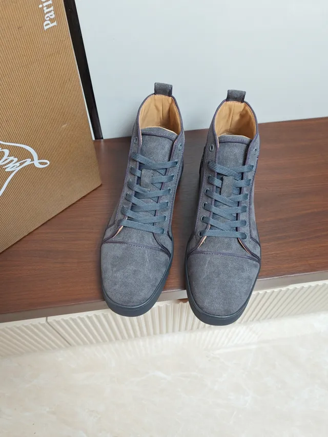 Christian Louboutin Gray High-Top Suede Upper Lifestyle Sneakers