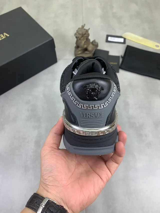 Versace Odissea Black and Silver Greca Pattern Lifestyle Sneakers