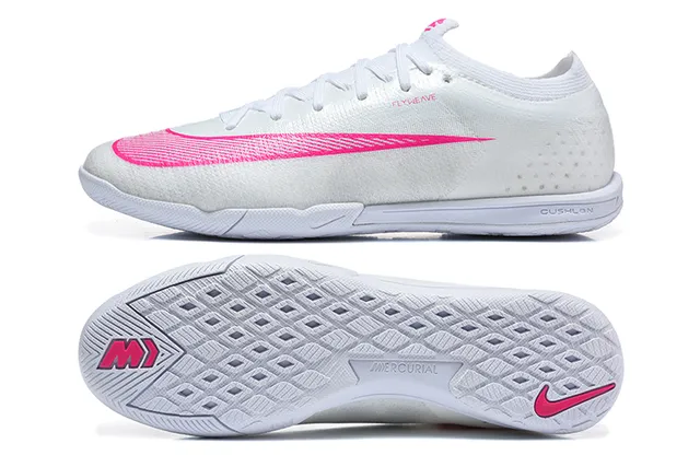 Nike White Pink Flyknit Upper Low-Top Silhouette Indoor Soccer Shoes