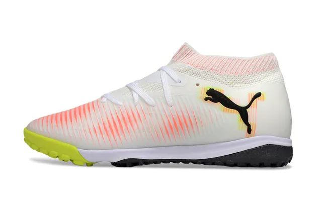 Puma Future Z White Orange Sock-Fit Collar Gradient Stripe Upper Turf Soccer Shoes