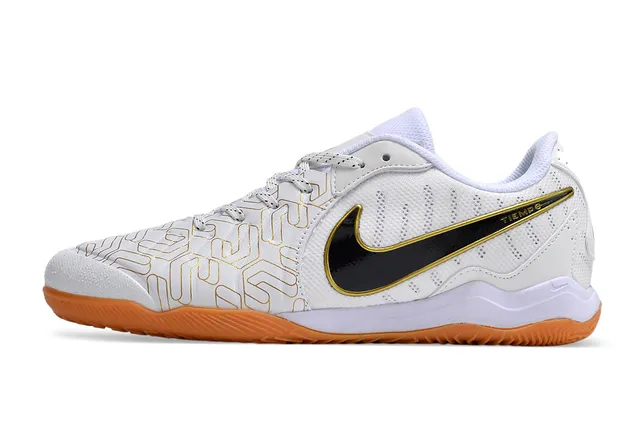 Nike White Orange Low-Top Synthetic Mesh Upper Indoor Soccer Shoes