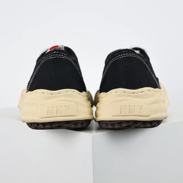 MMY Black Beige Canvas Upper Sculpted Cream Midsole Sneakers