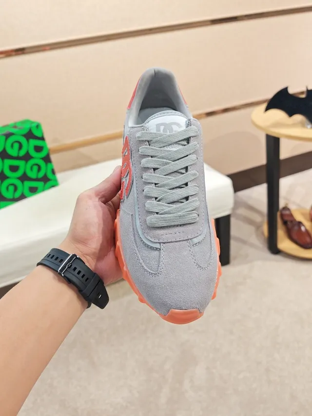Dolce & Gabbana Lifestyle Sneaker Gray Red Suede Upper Bold Monogram Logo Lifestyle Sneakers