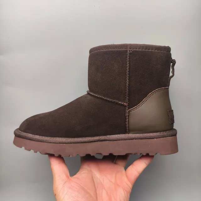 UGG Brown White Suede Upper Shearling-Lined Snow Boots