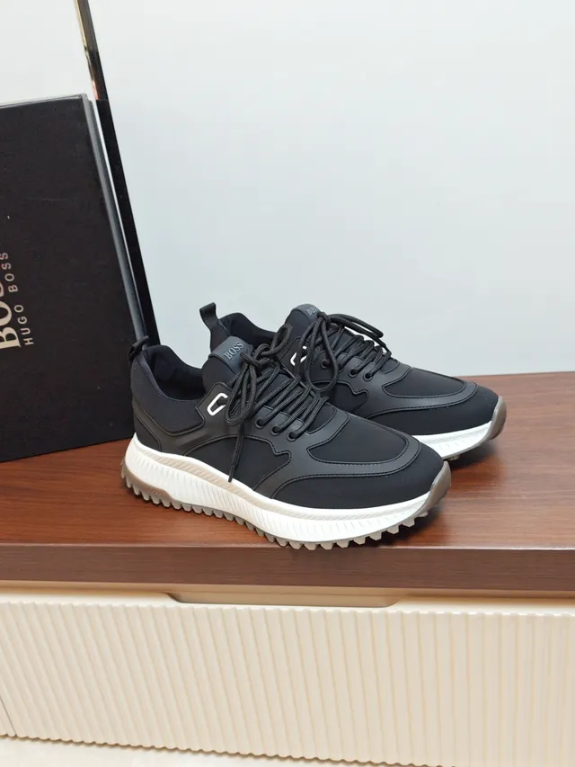 Hugo Boss Black White Textile And Synthetic Upper Sculpted Midsole Sneakers
