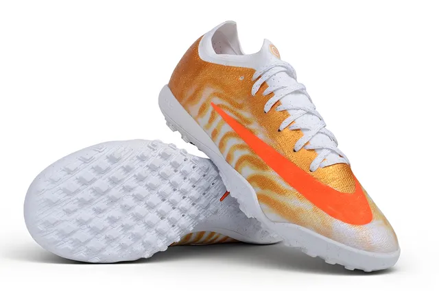 Nike Orange White Knit Upper Metallic Wave Print Artificial-Grass Soccer Shoes