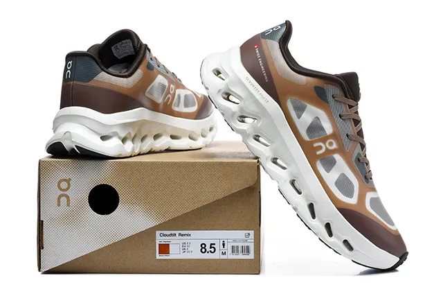 On Black White Engineered Mesh Upper Open Hexagonal CloudTec Pods Running Shoes