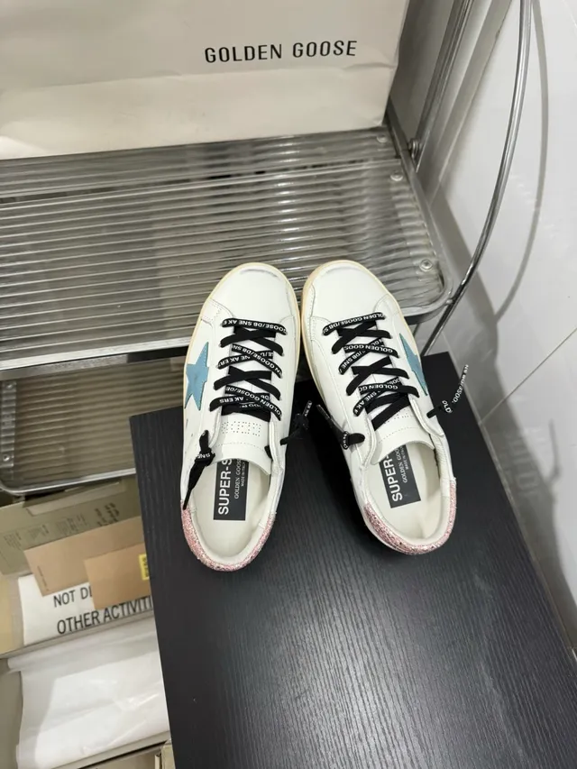 Golden Goose Super-Star White Blue Distressed Leather Light Patch Lifestyle Sneakers