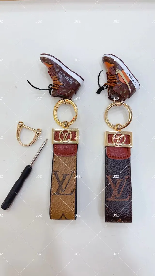 Louis Vuitton Brown Beige Monogrammed Leather Strap Miniature High-Top Sneaker Charm Crossbody Bag