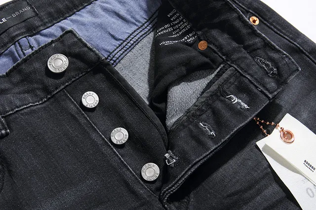 Purple Brand Distressed Slim-Fit Faded Black Jeans