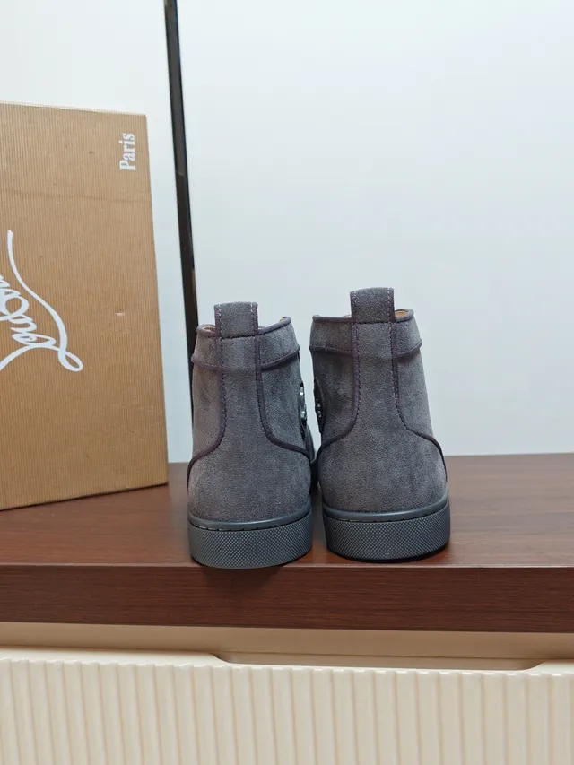Christian Louboutin Gray High-Top Suede Upper Lifestyle Sneakers