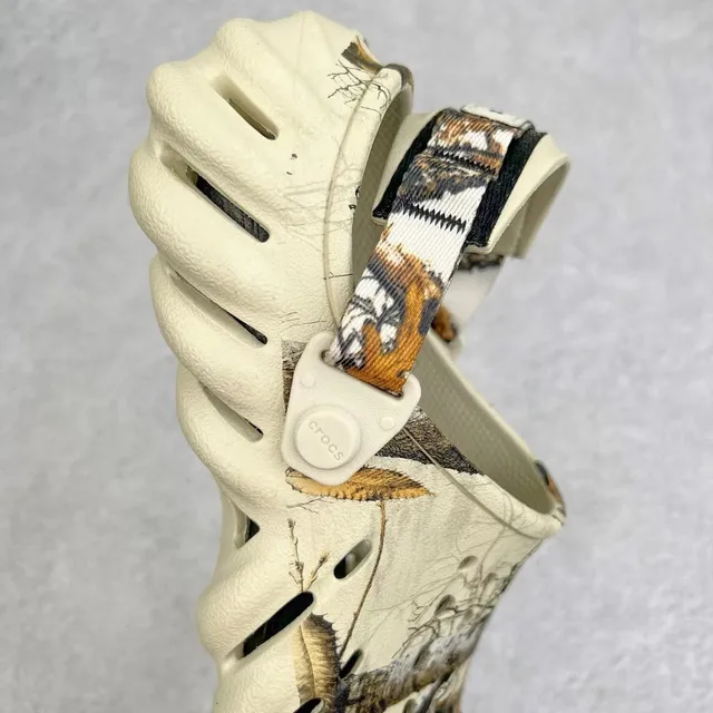 Crocs Beige Multicolor Molded Foam Camouflage-Print Strap Clog