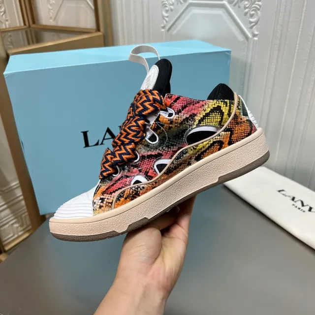 Lanvin Multicolor White Layered Mixed-Material Upper Snakeskin-Print Side Panels Sneakers