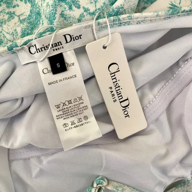 Dior Dioriviera White Blue Crisscross Back Straps Toile De Jouy Print Swimwear