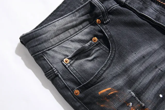 Purple Brand Distressed Paint-Splattered Slim-Fit Jeans