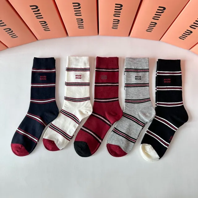 Miu Miu Striped Logo-Cuff Crew Socks