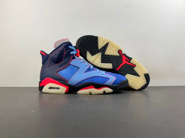 Air Jordan 6 Blue and Red High-Top Basketball Shoes