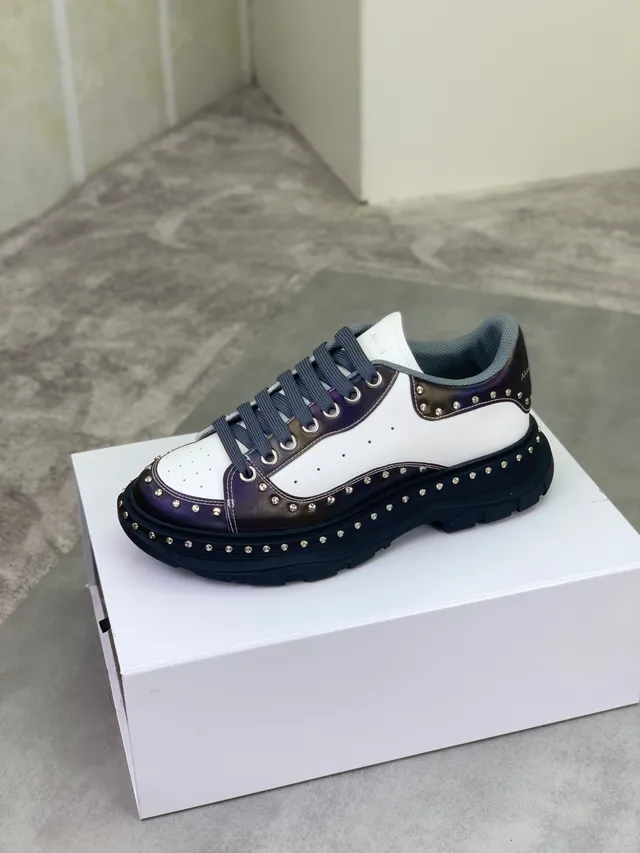 Alexander McQueen Oversized Sneaker White Purple Studded Platform Sole Chunky Sneakers