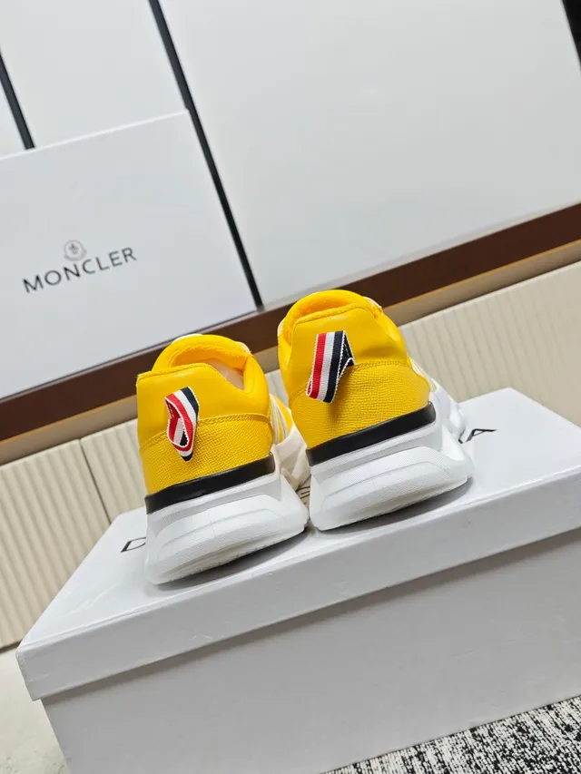 Moncler Yellow White Chunky Open-Cell Midsole Reflective Strap Detailing Lifestyle Sneakers