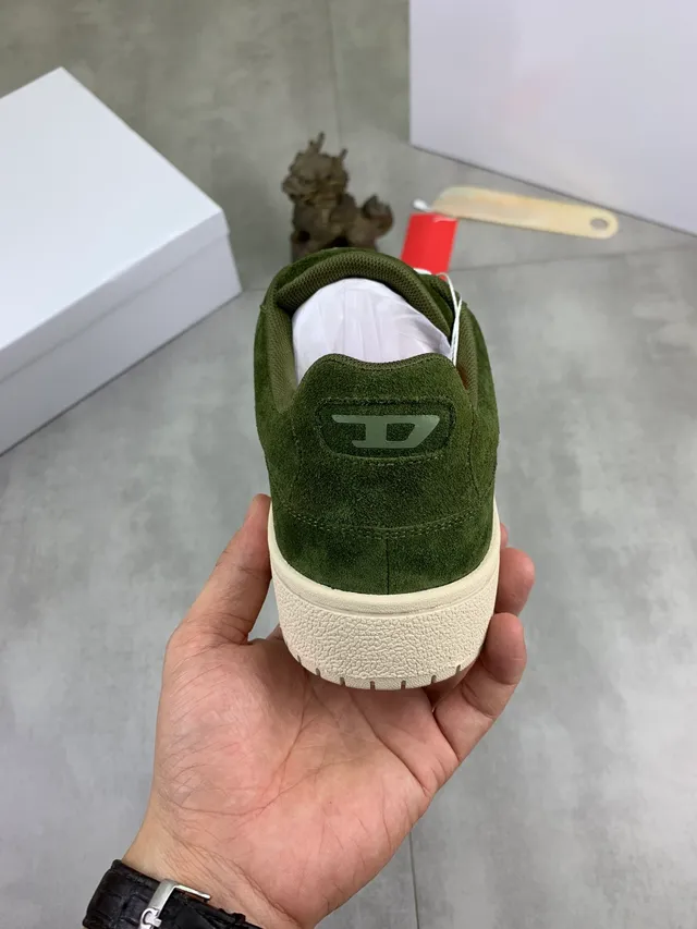 Diesel Olive Green Suede Perforated Toe Lifestyle Sneakers