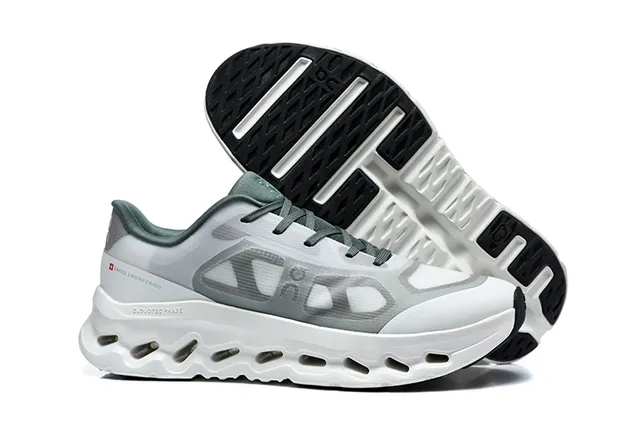 On Black White Engineered Mesh Upper Open Hexagonal CloudTec Pods Running Shoes