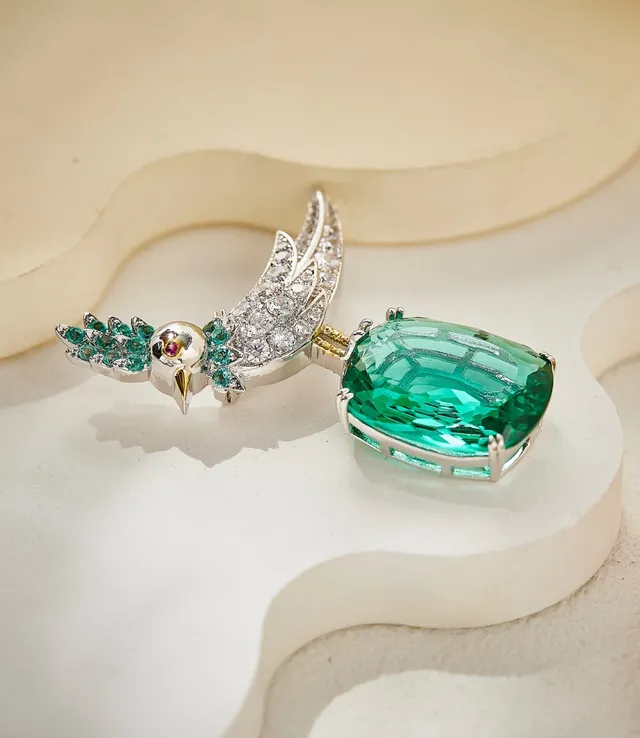 Gold Green Bird-Shaped Emerald-and-Diamond Brooch