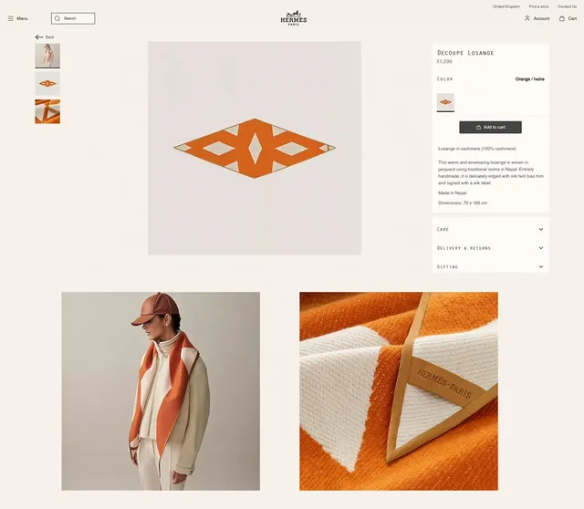 Hermès Orange Beige Geometric Patterned Wool-Blend Texture Shawl