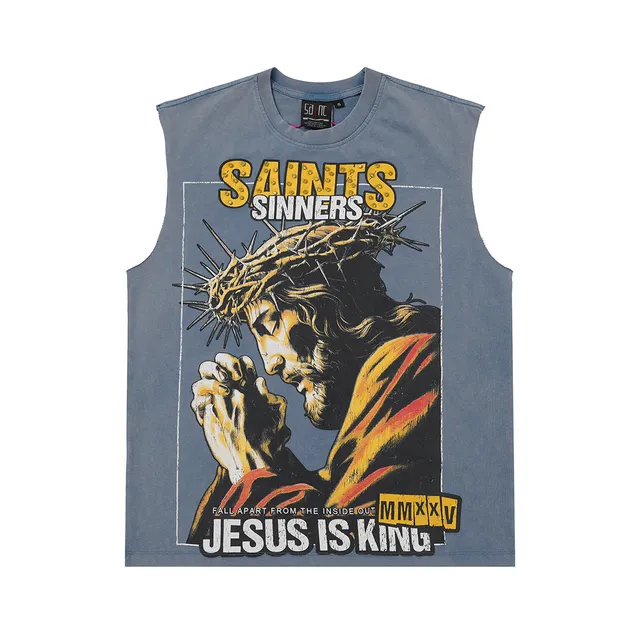 Blue Black Graphic-Print Sleeveless Vest Top