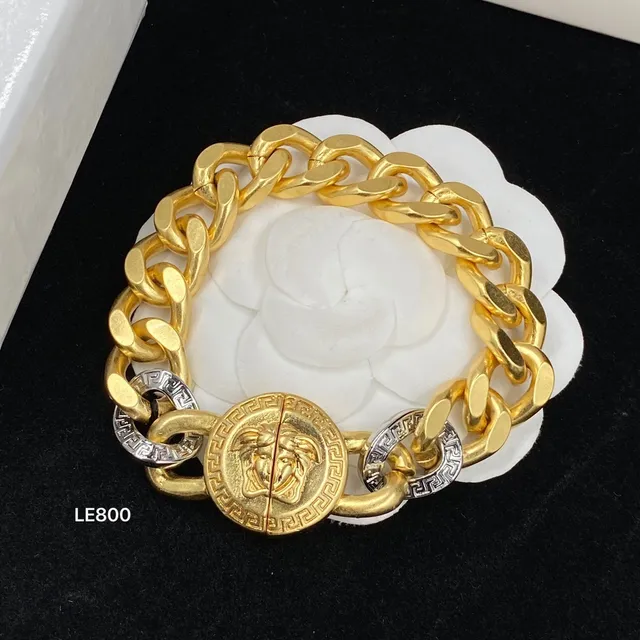 Versace Gold Silver Chunky Curb Chain Medusa Head Medallion Bracelet