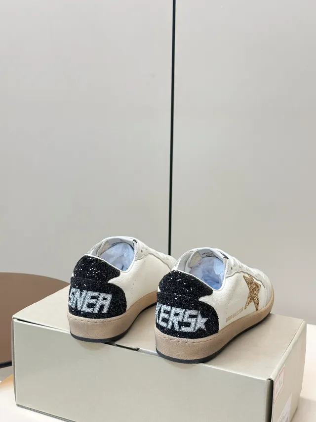 Golden Goose Ball Star White and Black Glitter Star Lifestyle Sneakers