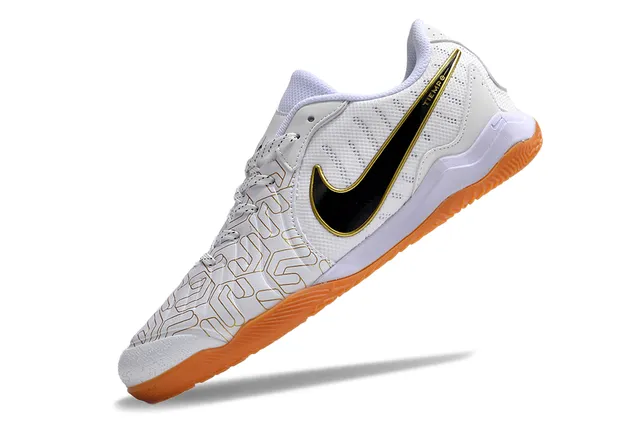 Nike White Orange Low-Top Synthetic Mesh Upper Indoor Soccer Shoes