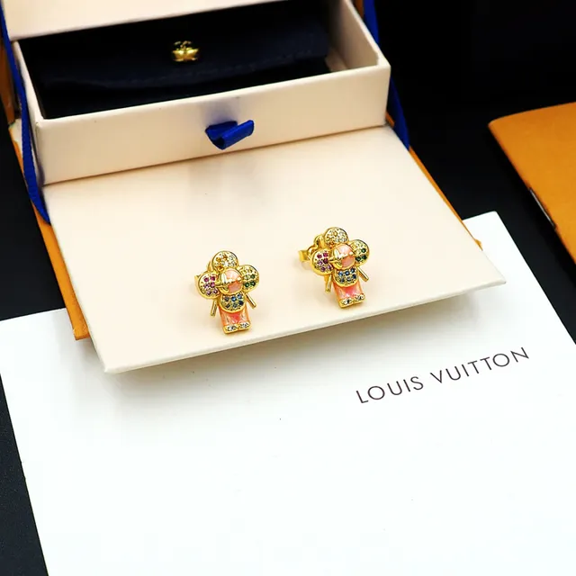 Gold-Tone Multicolor Enamel Floral Figural Stud Earrings