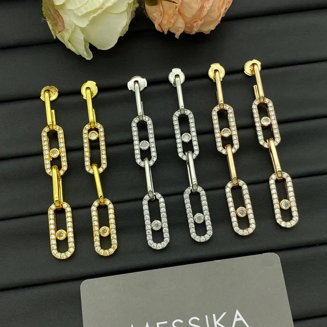 Messika Gold Silver Rectangular Frame Pavé Diamond Halo Earrings