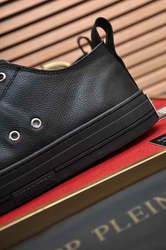Philipp Plein Black Leather Embossed Monogram Lifestyle Sneakers