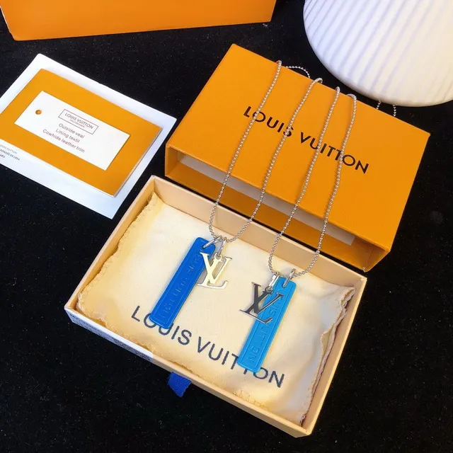 Louis Vuitton Tag Necklace Blue Resin Pendant Necklaces