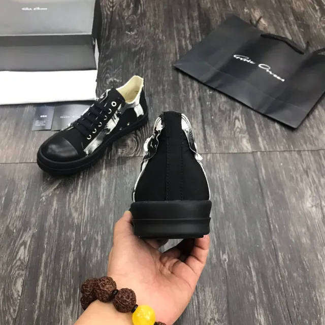 Rick Owens Black White Platform Sole Leather Toe Cap Lifestyle Sneakers