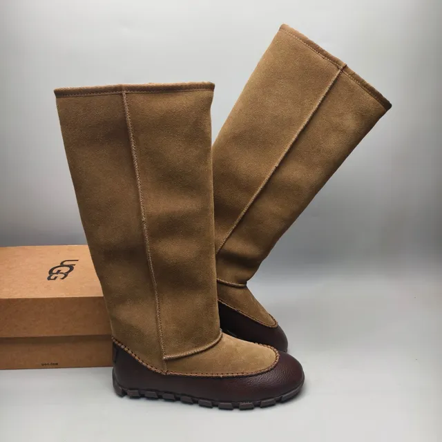 Tan and Brown Suede Two-Tone Knee Boot