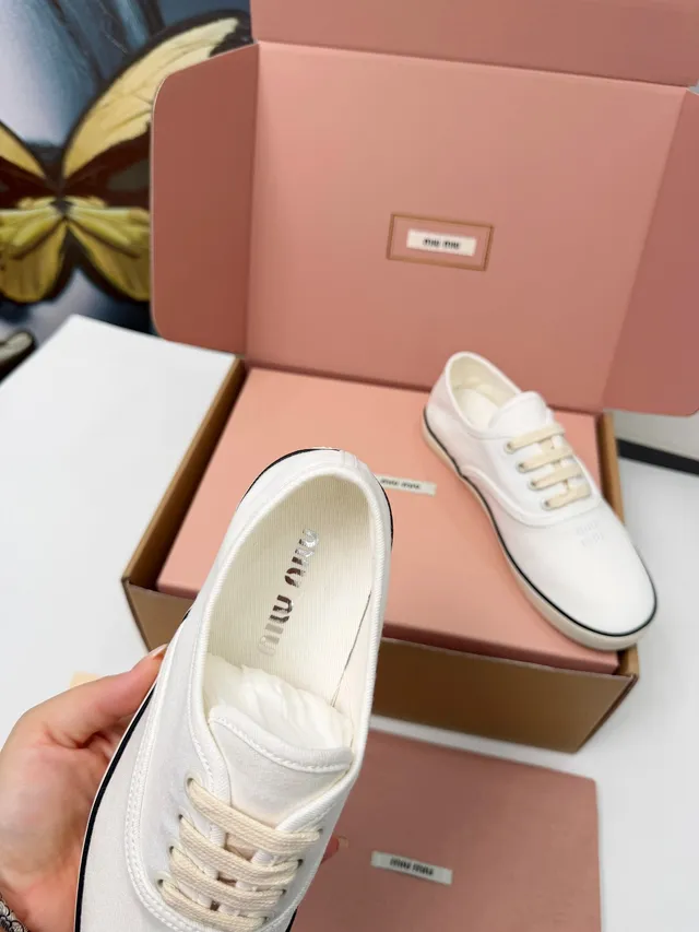 Miu Miu White Black Low-Top Upper Canvas Shoes