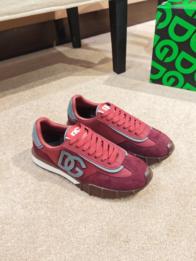 Dolce & Gabbana Burgundy Gray Suede Upper Interlocked DG Logo Lifestyle Sneakers