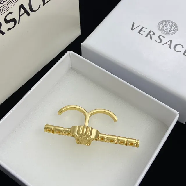 Versace Medusa Head Silver Gold Motif Segmented Bar Design Earrings
