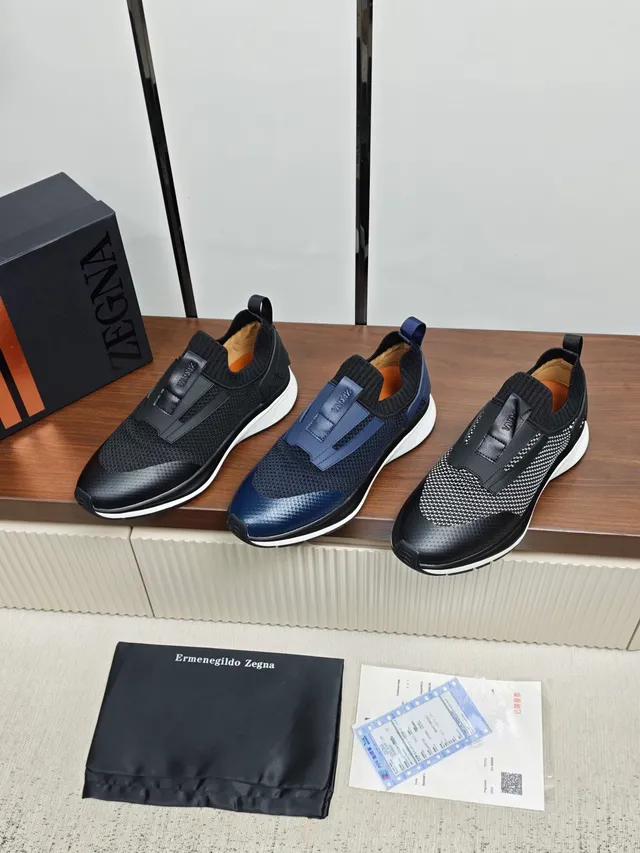 Zegna Black White Knit Upper Slip-On Lifestyle Sneakers