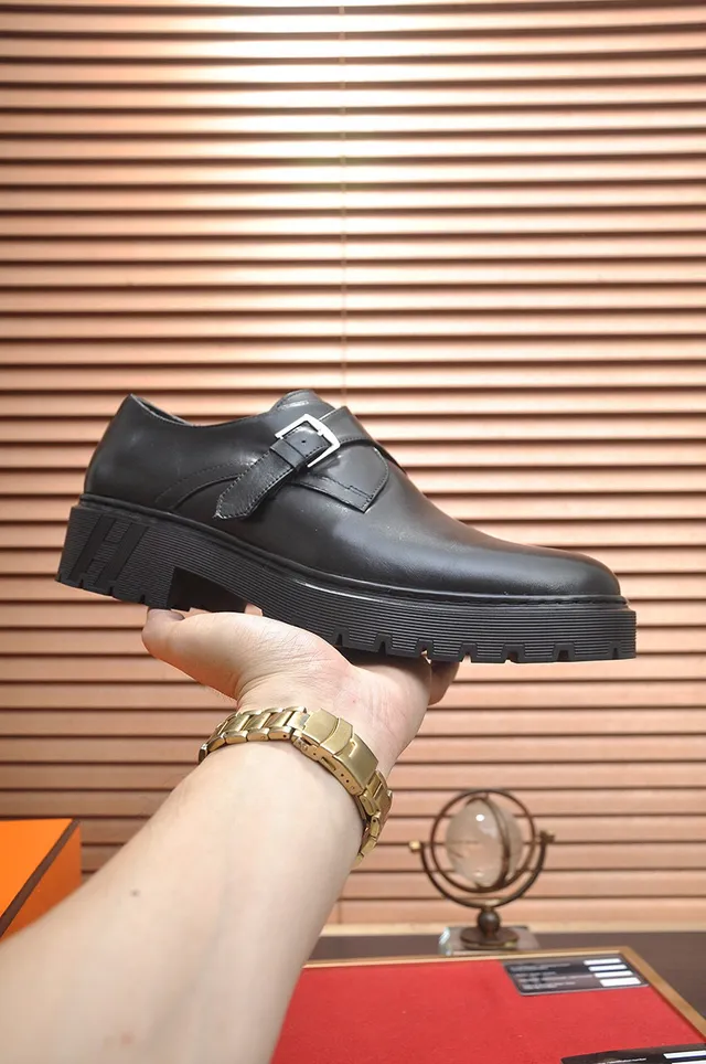 Hermès Black Single Strap Buckle Closure Monk Shoes