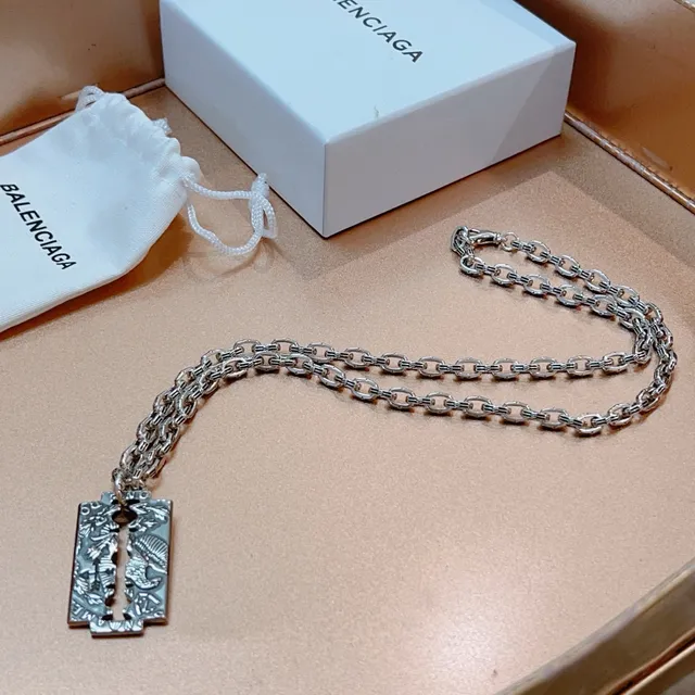Balenciaga Razor Blade Pendant Silver Chain Necklace