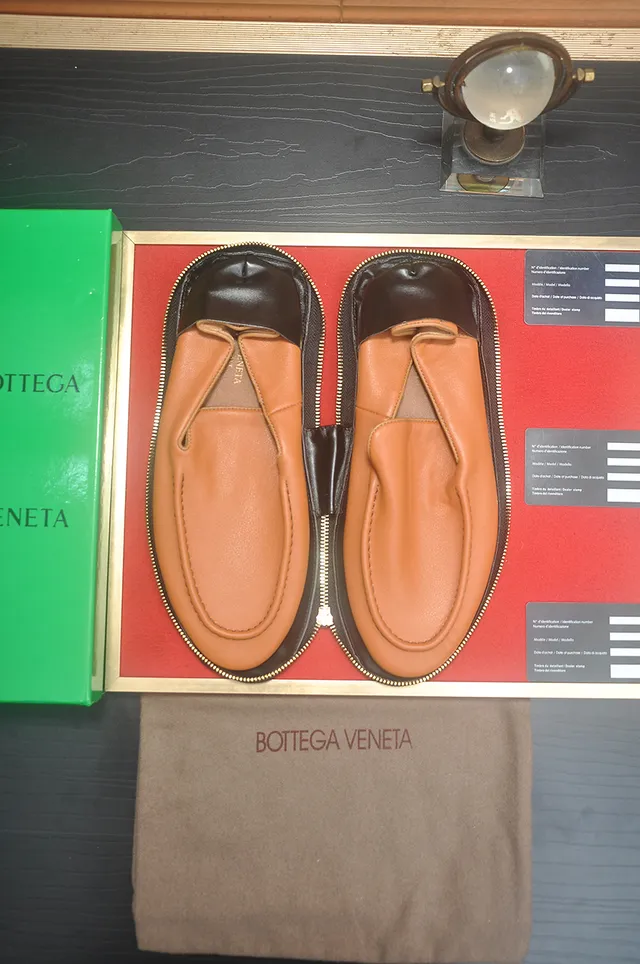 Bottega Veneta Tan Leather Moc-Toe Slip-On Loafers