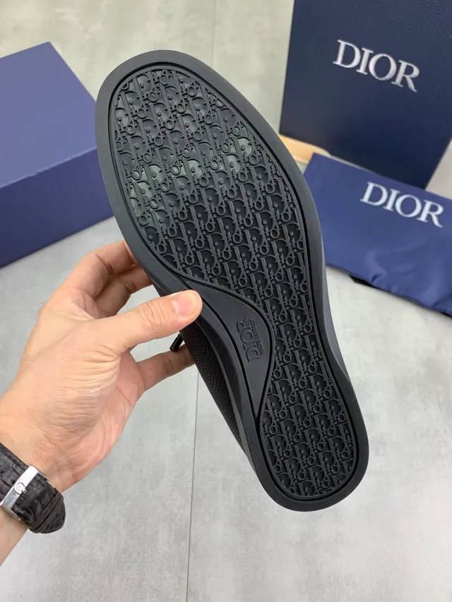 Dior Boat Shoe Black White Pebbled Leather Lace-Up Moccasin Boat Shoes