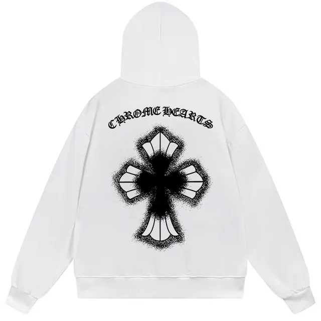 Chrome Hearts Black White Oversized Fit Screen-Printed Back Graphic Hoodie