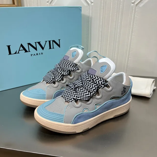 Lanvin Gray and Blue Cutout Panel Sneaker