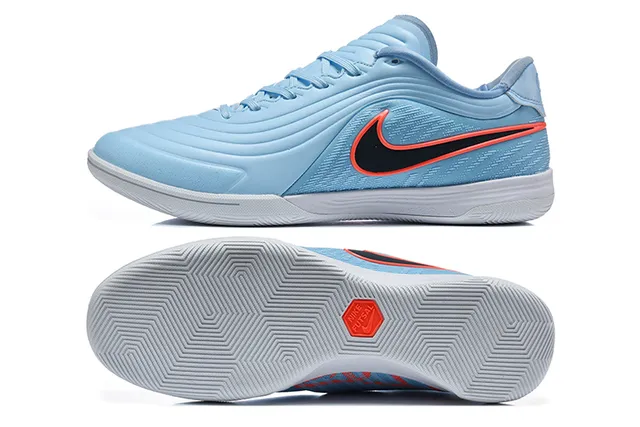 Nike Blue Orange Low-Top Textured Wave-Pattern Upper Indoor Soccer Shoes