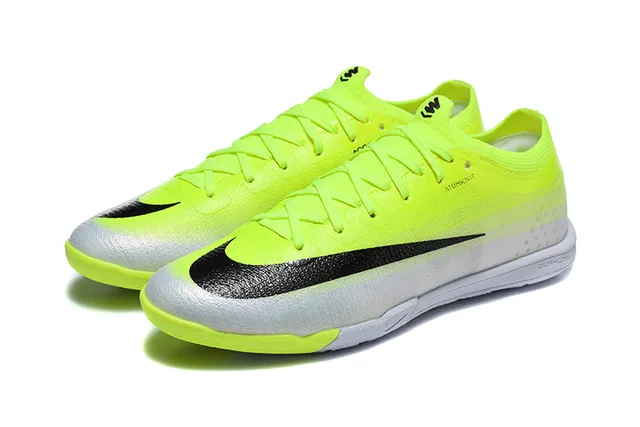 Nike Yellow Black Low-Cut Knit Upper Gradient Neon To White Indoor Soccer Shoes